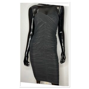 Tadashi Shoji Black Tulle/Mesh Ruched Bodycon Strapless Dress Sz XS